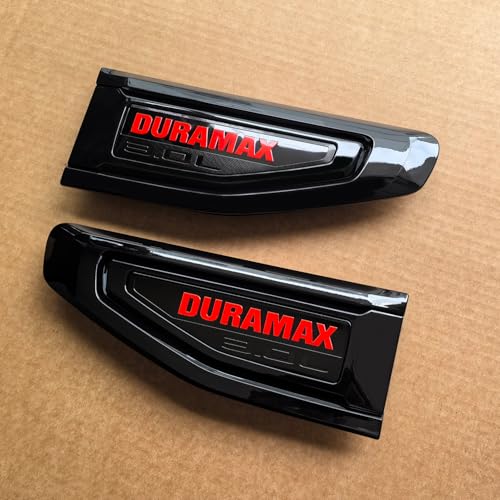 Image of 2pack OEM Duramax Vent Emblem 3.0L Right Left 3D Badge Replacement for 2021 2022 2023 2024 Yukon and Yukon XL Denali At4 84719447 84719448 (Gloss Black Red)