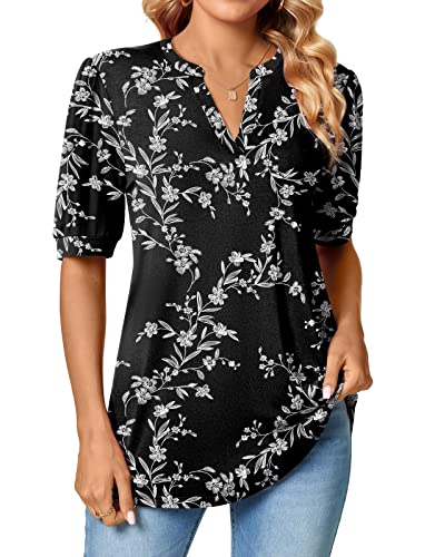 Anyally Womens Summer/Spring Puff Short Sleeve Tops Dressy Casual V-Neck T-Shirts Cute Blouse for Work3