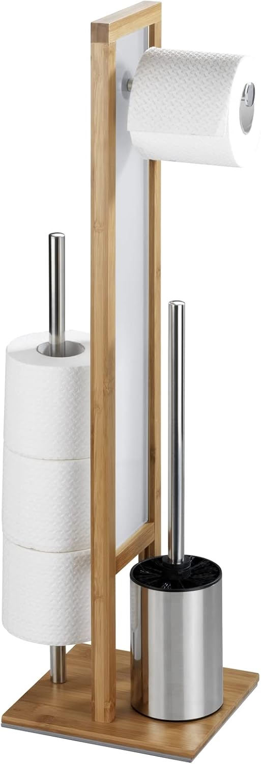 Wenko Rivalta Toilet Brush Holder Stand Bamboo, Brown, Ø 8 cm