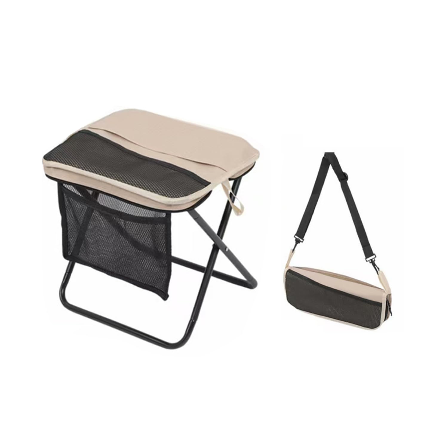 Portable Folding Stool Lightweight Camping Seat with Carry Bag Heavy Duty Outdoor Picnic Fishing Queue Chair Stable (Khaki)