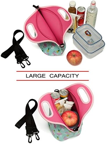 VASCHY Neoprene Lunch Bag for Women, Adult, Thermal Lunch Bag Lunch Tote for School, Office, Outdoor with Detachable Shoulder Strap, Black