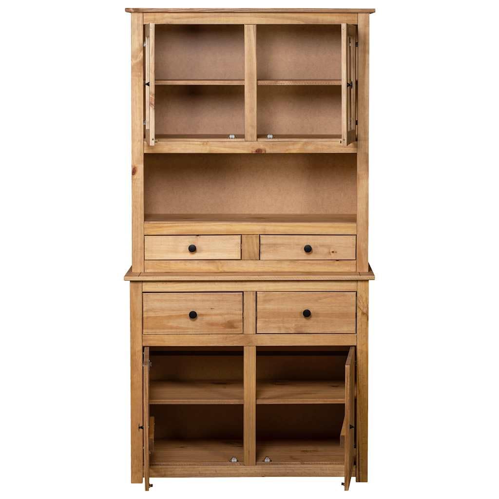Armadietto alto di alta qualità, 93 x 40,5 x 180 cm, in legno di pino massiccio, con cassetti, ante in vetro, per soggiorno, corridoio, cucina e ufficio, rustico, con vano portaoggetti