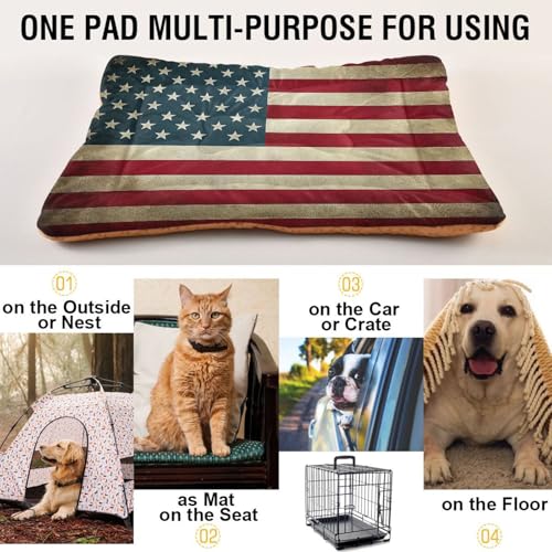 Image of Blueangle Vintage American Flag Pet Bed, Comfortable Bed Mat for Cat and Small Medium Dogs Puppy, 24x36in