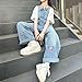 Summer Girls Denim Overalls Sleeveless Teens Denim Jumpsuit Loose Fit Washed Jean Rompers with Pockets overalls for girls Y2K clothes Blue 7-8 Years