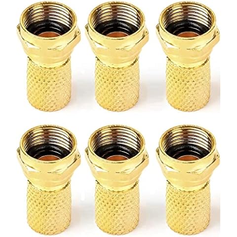 6PCS Gold plating F Connectors Screw/Twist On Plug Connector for TV Aerial Sky NTL Coaxial Cable RG6 Cover