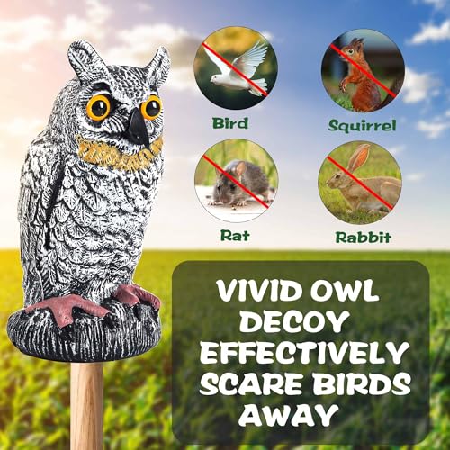 3 Pack Fake Owl Decoy to Keep Birds Away - Plastic Horned Owl Statues Bird Scarecrow Deterrents for Pigeon Hawk Squirrels Woodpecker, Halloween Decoration, Bird Scare Devices for Garden Outdoor Yard - Image 3
