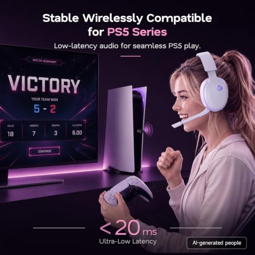 Image of AOC 2.4GHz Wireless Gaming Headset for PS5, PS4, PC, Switch, 45Hr, Pink | Bluetooth 6.0 Gaming Headphones with Noise Canceling Mic, 7.1 Virtual Surround, Great for Fortnite & Call of Duty /FPS Gamers