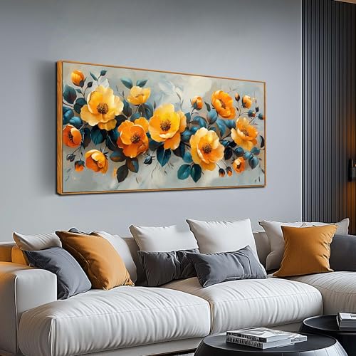 Image of AOZEMI Floral Wall Art Yellow Poster Pictures for Home Office