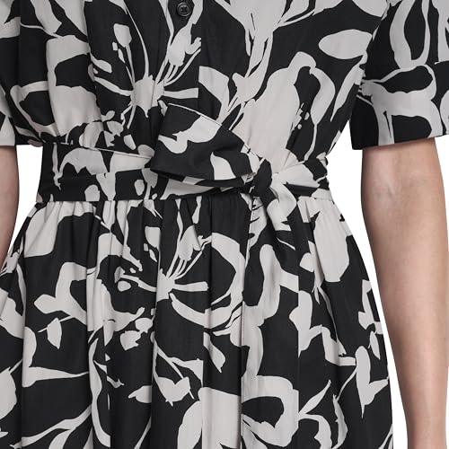 Image of DKNY Women's Short Sleeve Cotton Poplin Collared Midi Shirtdress