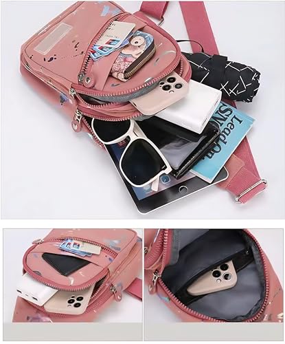 شنطة كروس للصدر، شنطة كتف صغيرة للسفر، شنطة كتف صغيرة للاماكن الخارجية مع احزمة جري قابلة للتعديل، شنطة صدر للبنات، النساء (اسود 1)