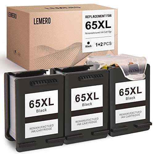 LEMERO Remanufactured Ink Cartridges Replacement for HP 65 XL 65XL to use with Envy 5055 5052 DeskJet 3755 2622 (3 Black)