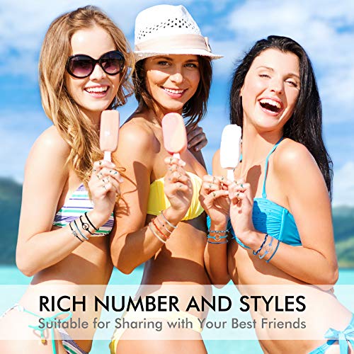 Hicarer 31 Pieces Surfer Strand Wave Bracelet Adjustable Waterproof Handmade Friendship Wax Wrap Bracelet Anklet Sunflower Braided Beach Bracelet For Teen Girl 19 Star Moon Knuckle Ring (Chic Style) #TOP5