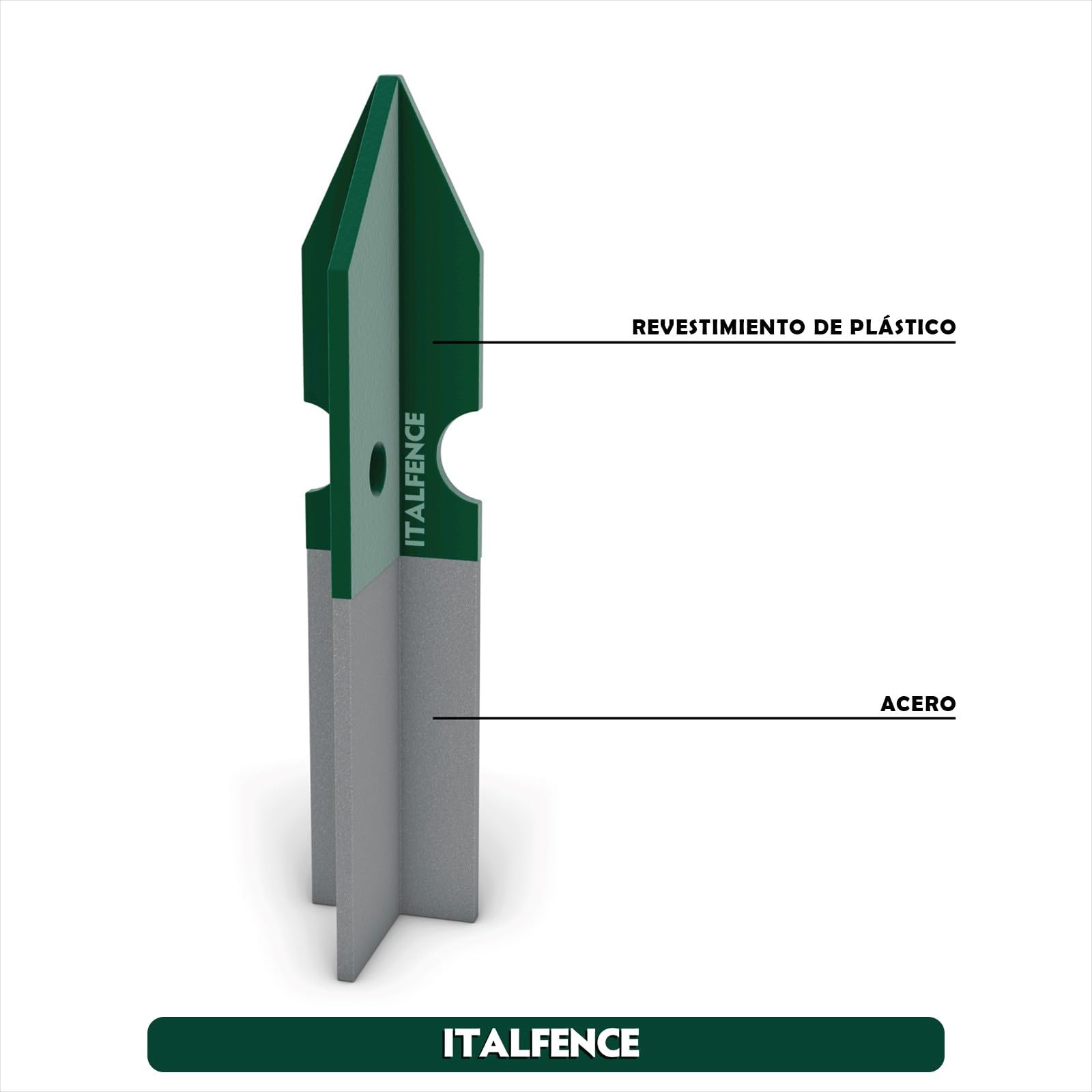 Set de 10 postes T en hierro plastificado verde [H175cm, 30x30x3mm]