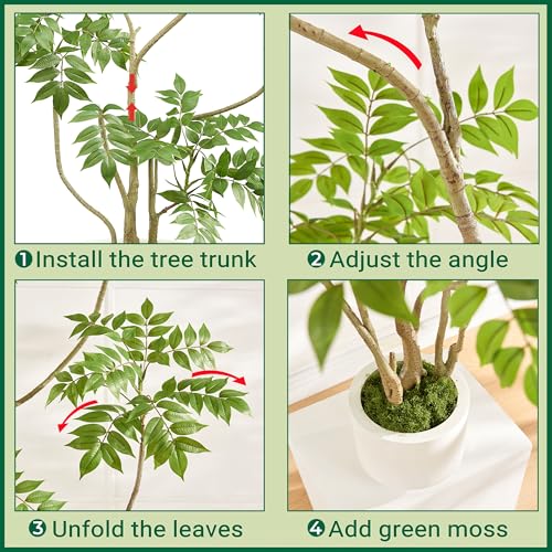 6.5FT Artificial Sumac Tree with White Pot, Tall Faux Plants Indoor, Large Fake Tree with Nearly Natural Silk Plant (Real Touch), for Home, Office, Living Room, Patio, Lobby Decor