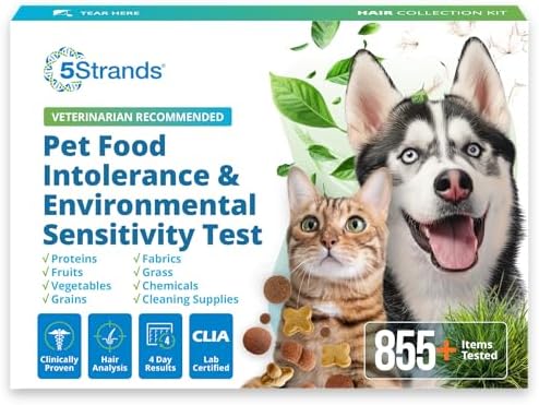 5Strands Pet Food Intolerance & Environmental Sensitivity Test, at Home Gut Health Test for Dogs & Cats, 857 Items Tested, Pet Health Check, Results in 4 Days, for All Ages and Breeds