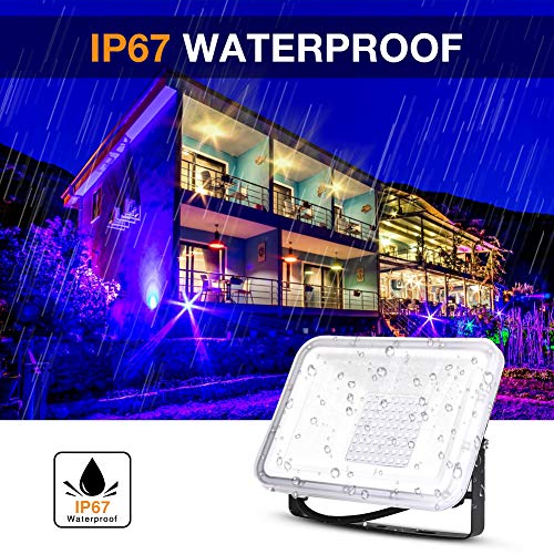 Image of 2 Pack 60W Purple LED Black Lights Flood Light with Plug(5ft Cable) , IP66 Waterproof, for , Stage Lighting, Aquarium, Body Paint, Fluorescent Poster, Neon Glow, (60W)