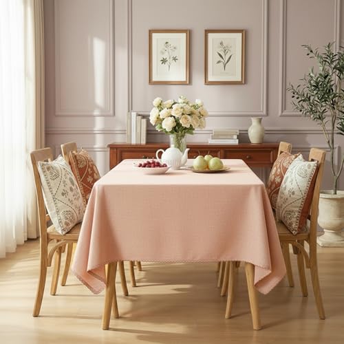 Image of Embroidered Edge Trim Rectangular Tablecloth - Water & Stain Repellent (100% Cotton) 4-8 Seater - 10 Colors - Rust Orange (150 CM X 150 CM)