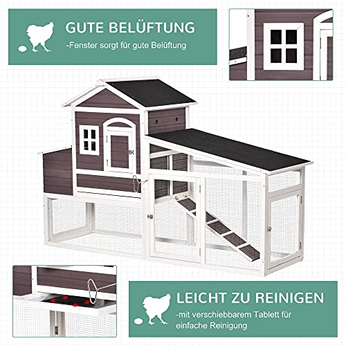 PawHut Zwerghühnerstall mit Auslauf Nistkasten Zwerghühnerhaus mit Stange Massivholz Dunkelrot 200 x 73,5 x 130 cm – Bild 7
