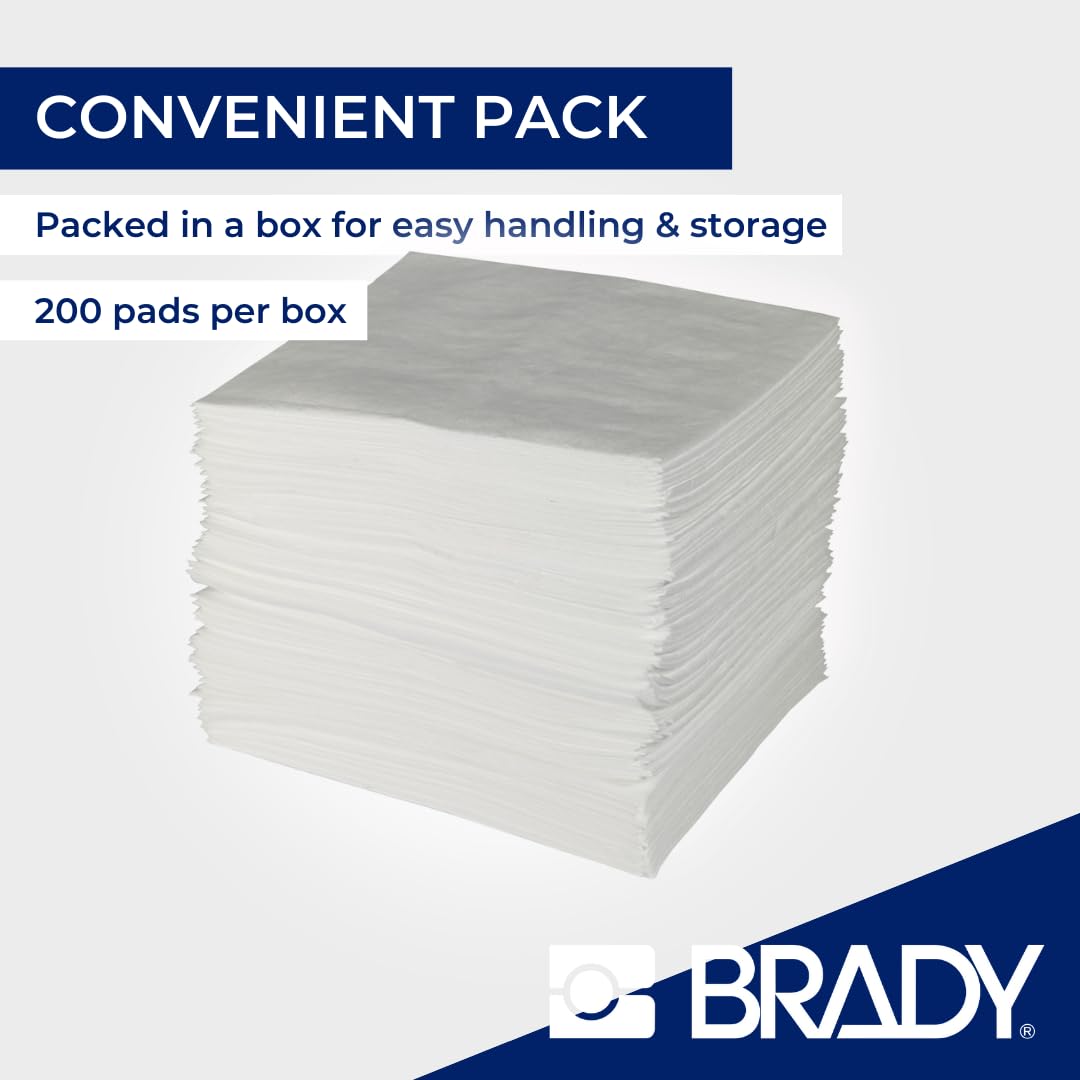 SPC® by Brady Almohadillas Absorbentes de Aceite – Pack de 200, Ligeras, 1 Capa, con Tecnología MAXX para Alta Absorción y Bajos Costos de Eliminación, 40 cm x 50 cm