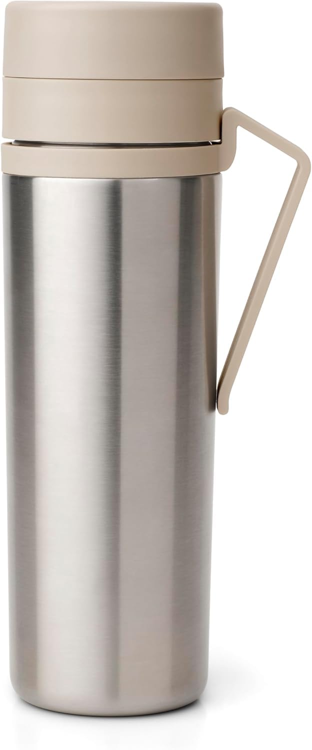 Brabantia - Make & Take Insulated Flask with Belt-Clip, Keeps Drinks Hot for 6 Hours or Cold for 12 Hours, Dishwasher Safe Leak-Proof Flask - Soft Beige, 0.5L