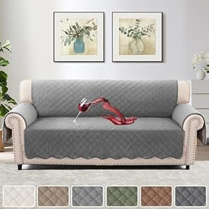 H.VERSAILTEX 100% Waterproof Couch Cover for 3 Cushion Couch Teddy Fleece Sofa Cover for Dogs Non Slip Furniture Protector Cover with Elastic Straps for Pet Cat(Sofa, Grey)