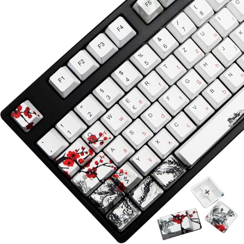 MOLGRIA Tastenkappen 111 Set für Deutscher Mechanische Tastatur, Custom PBT OEM Profil Tastenkappen für Deutschland mit Tastenkappenabzieher für Gateron Cherry MX Switch ISO Layout (Pflaumenblüte)