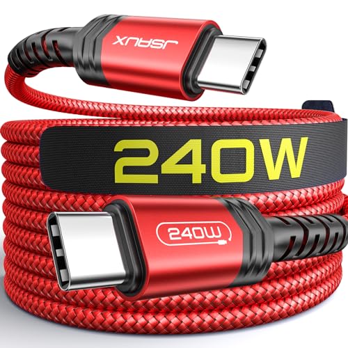Image of JSAUX 240W USB C to USB C Cable 6.6FT&10FT, Type C Fast Charging Cord, Red