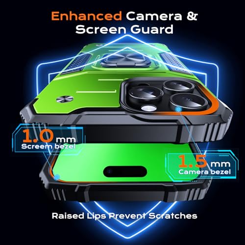 Image of Anqrp Heavy Duty Case for iPhone 16 Pro Case with Enhanced Ring Holder Grip Stand, Military Grade Shockproof Rugged Drop Protective Silicone Hard Slim iPhone 16 Pro Phone Case Cover,Spring Grass