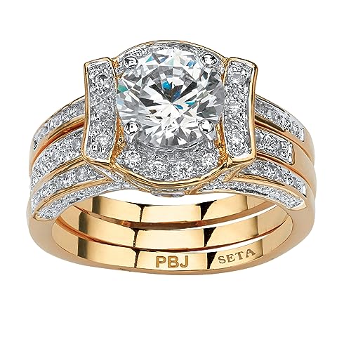 PalmBeach Yellow Gold-plated Round Cubic Zirconia Jacket Bridal Ring Set Sizes 5-10