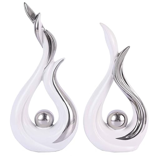 2PCS White and Silver Abstract Ceramic Sculptures – Modern Home