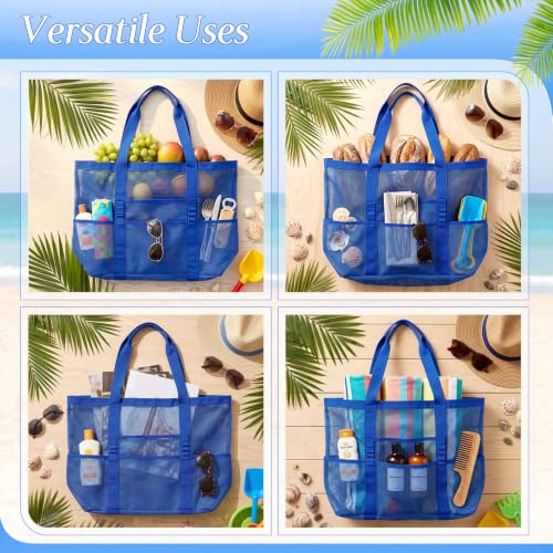 Image of Hillban Large Beach Mesh Bags Bulk for Women Beach Tote Bag with 8 Pocket Zipper Waterproof Sandproof for Pool Cruise Ship