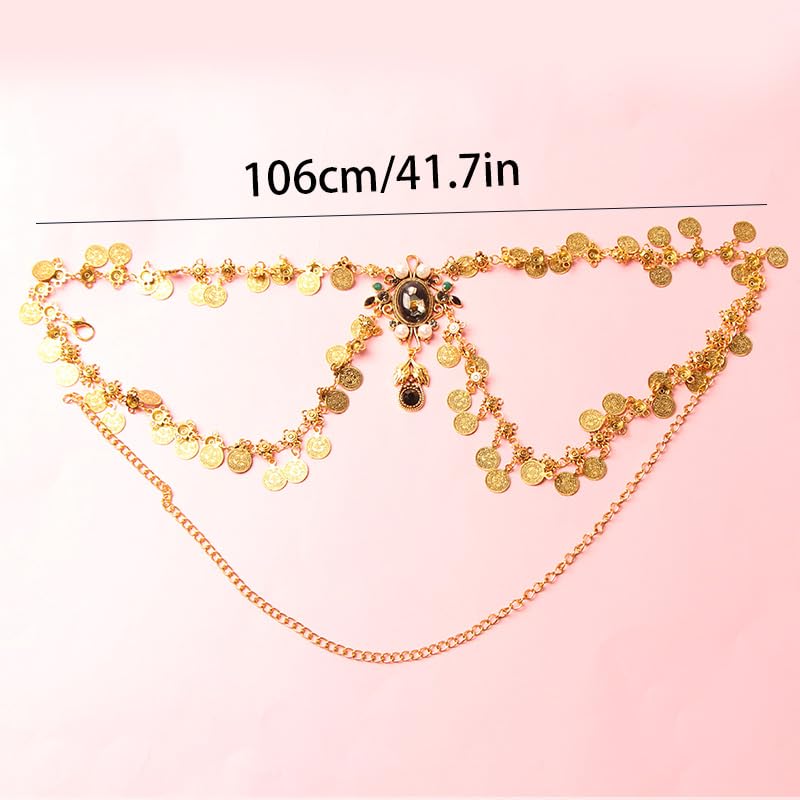 1 Piece Elegant Bohemian Alloy Coin Tassel Waist Chain Belt for Women - Golden-Toned with Pearls & Billboard Button Accents, Fitting Casual Outings, Evening Dates, Beach, Parties & Festivals3