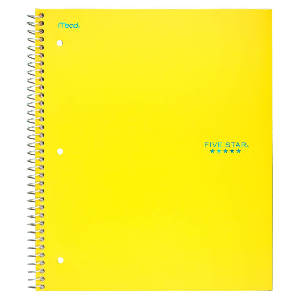 Five StarSpiral Notebook, 5 Subject, Wide Ruled Paper, 200 Sheets, 10-1/2" x 8", Yellow (73469)