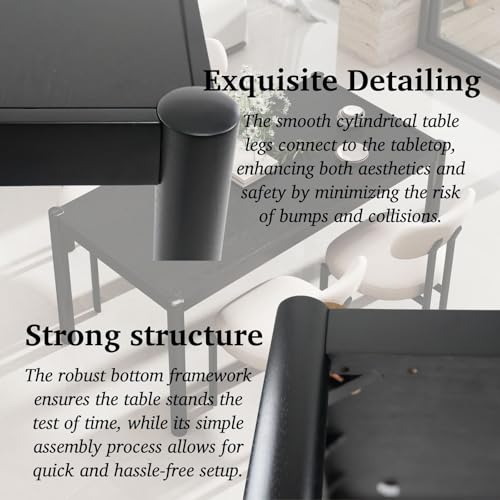 Image of LukeAlon Black Wooden Dining Table for 4 to 6 People, 64 inch Modern Kitchen Long Table with Wood Legs Mid Century Rectangular Dinner Tables for Home Dining Room Restaurant