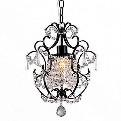 Whse of Tiffany RL4025BL Ava 1-Light Black 11" Crystal Chandelier, 13" x 10" x 4"
