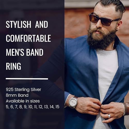 Gem Avenue Men's 925 Sterling Silver 8mm Comfort-fit Wedding Band Ring4