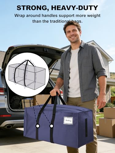 HOMESURE Supports 200lbs Heavy Duty Moving Bags - Strong Zipper & Wrap-Around Handles - Water-Resistant Storage Totes, Durable Alternative to Moving Boxes - 4 Pack - Blue - view 1