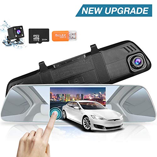 Mirror Dash Cam Front and Rear with Card SSONTONG Backup Camera Mirror Mount