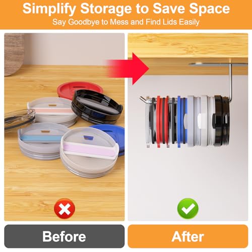2 Pack Tumbler Lid Organizer, Space Saving Cup Lid Organizer for Yeti/Stanley/Simple Modern Tumbler Lids, Self-Adhesive or Drilling Tumbler Lid Hook for Kitchen Organizers and Storage - Image 6