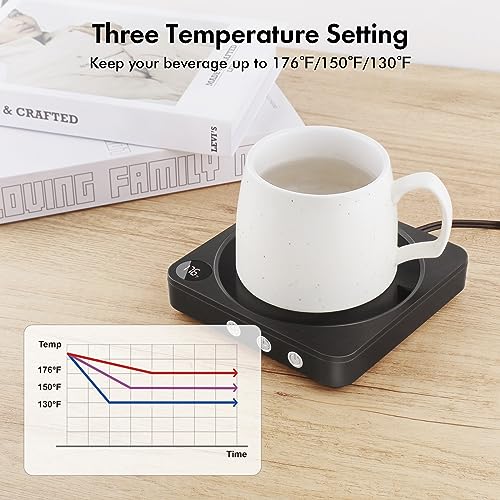 VOBAGA 36W Candle Warmer & Mug Warmer for Coffee with 5.2 inch Heating Plate, Auto Shut Off & 3 Temperature Setting Coffee Cup Warmer for Desk, Upgraded Beverage Warmer for Home & Office (Black) - Thumbnail 2