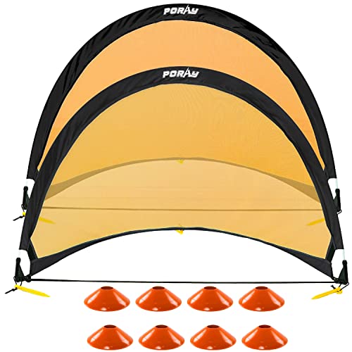 Poray Soccer Goal for Kid Easy-up Set of Two Portable 4FT Soccer Net 210D Oxford with 8 Field Marker Cones Extra Stakes Fun for Backyard and Soccer Training