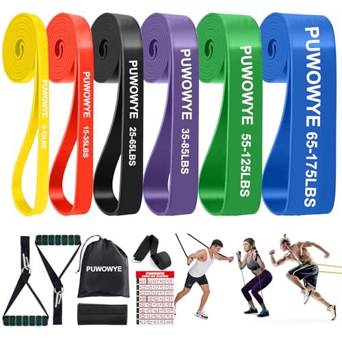 PUWOWYE Gomas Elasticas Musculacion, 6 Niveles Diferentes de Bandas Elasticas Musculacion Cintas Elasticas Musculacion para Fitness/Yoga/Entrenamiento de Fuerza para Hombres Mujeres