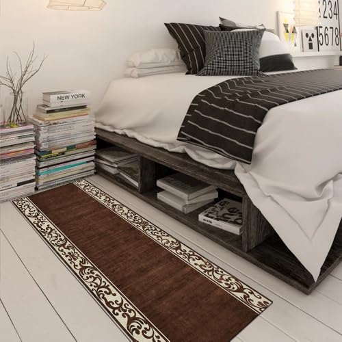Alfombra de pasillo marrón de 60 x 220 cm lavable para hogar 3