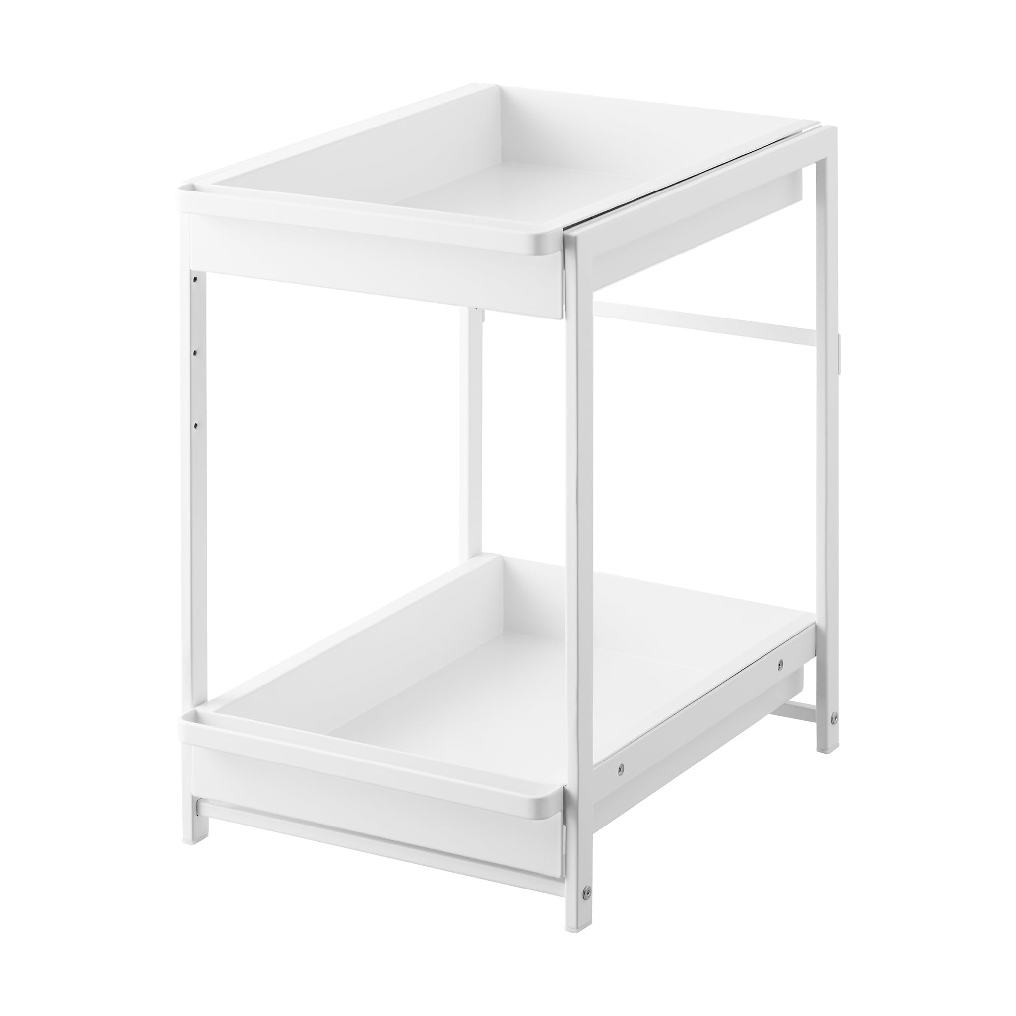 Yamazaki 1460 TOWER 2-stöckiges Spülschrank-Regal mit Schiebeböden, weiß, Stahl, minimalistisch, 42,4～68,5 x 30,4 x 45,3 cm