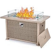 Homrest 44" L Propane Gas Pit Fire Table,50,000 BTU Auto-Ignition,CSA Certification,Glass Wind Gu...