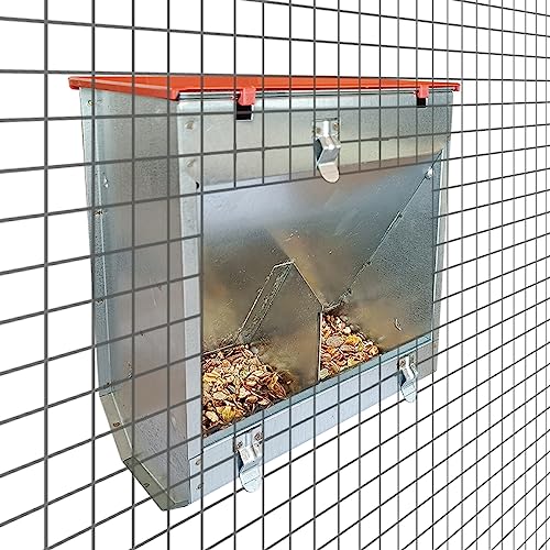 Breker Futterautomat Kaninchen 2,5 KG [mit Deckel] aus Metall - 2 Fresstellen - Futterspender für Kleintiere und Nager - Outdoor geeignet