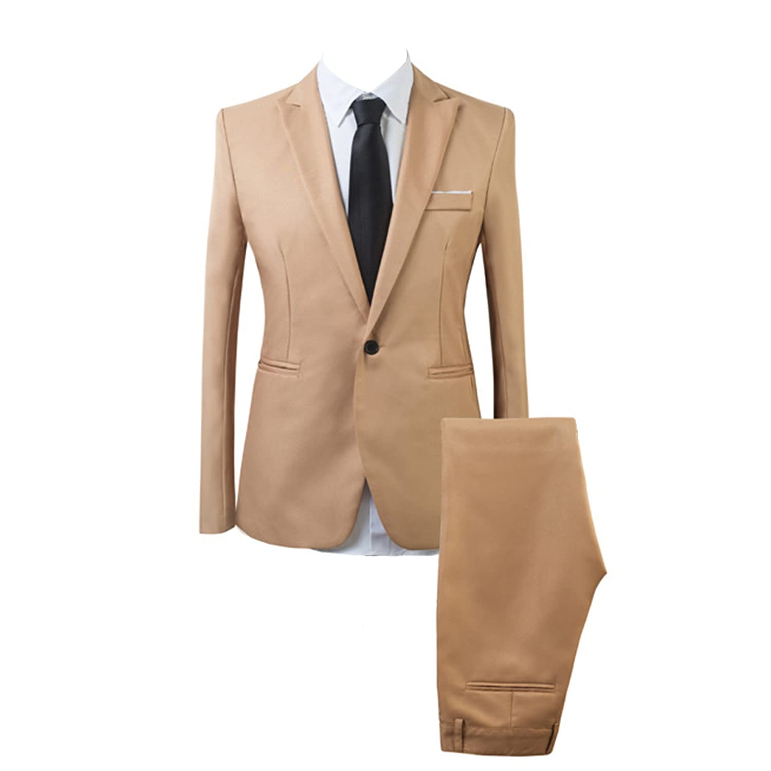 Men's Thin Classic Piece Slim Fit Suit Solid Dress Business Fashion  Elegant Blazer Casual Party Tux Vest Trousers (Khaki,XX-Large) - Main Image