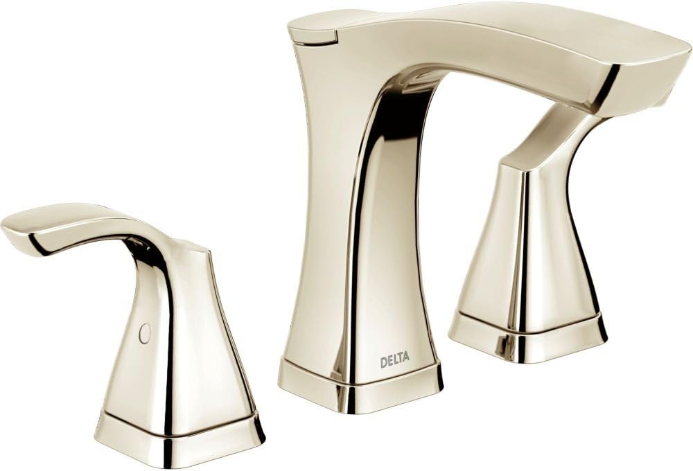 Delta Faucet Tesla Widespread Bathroom Faucet 3 Hole, Bathroom Sink Faucet, Diamond Seal Technology, Metal Drain Assembly, Polished Nickel 3552-PNMPU-DST