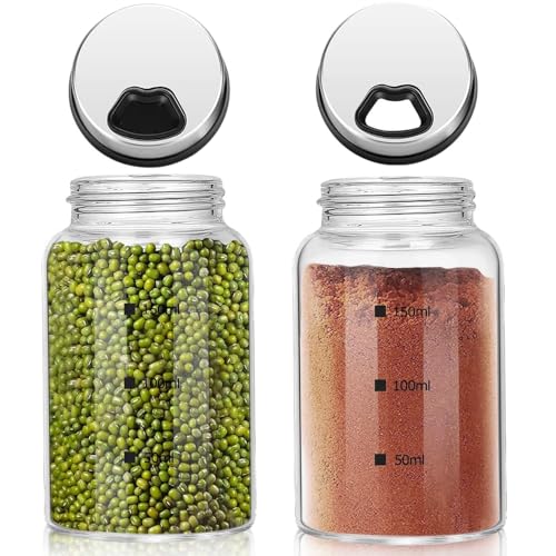 katmerio Juego de 2 tarros de especias con tapa giratoria, 150 ml, vidrio de borosilicato, botes de especias con 4 tipos de agujeros para especias para la cocina, barbacoa al aire libre, barbacoa