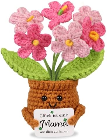 WenmthG Geschenke für Mama Gestrickte Rosa Vergissmeinnicht Positive Glücksbringer zum Muttertag, Mama Geschenk Geburtstag Muttertagsgeschenke Pocket Hug Vergissmeinnicht Positive